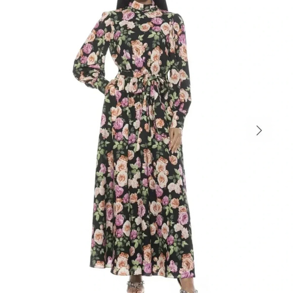 Alexia Admor Isaliah Dress in Black Floral Multicolor Size 14 - Picture 1 of 5